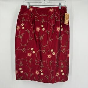 Connie Roberson Women Embroidered Silk Skirt Sz 8 Floral Brunch Old Money Luxury